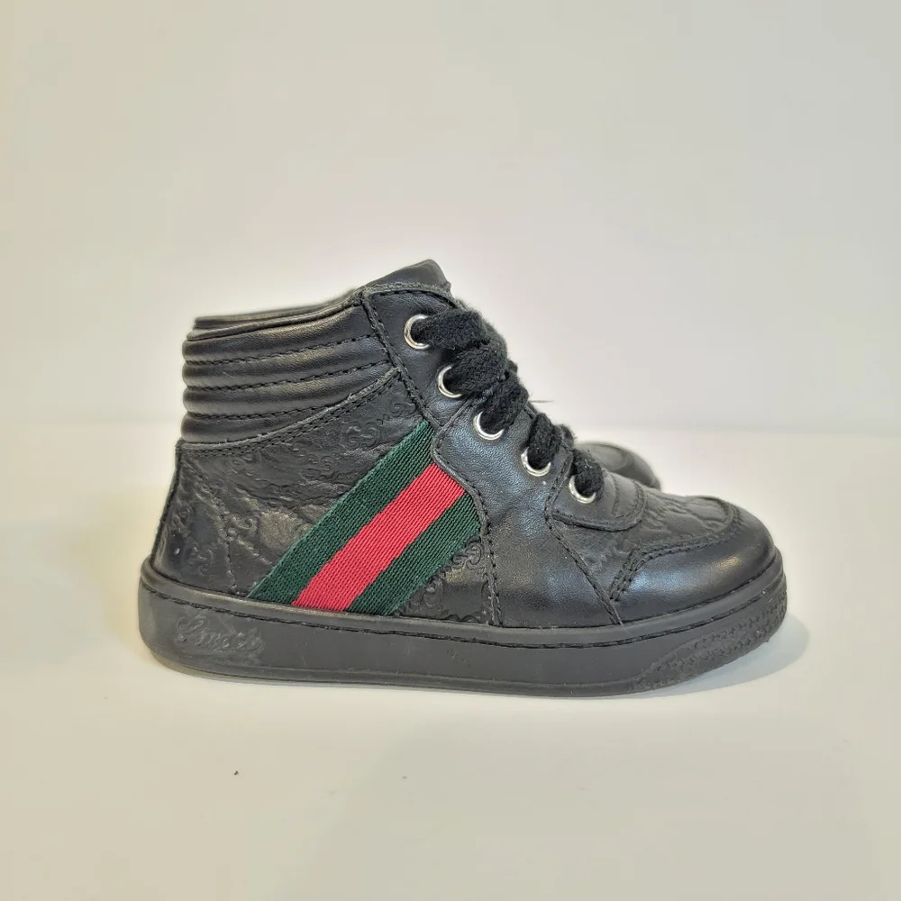 Gucci boots boys monogram web coda sneaker in black size 22